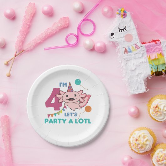4e verjaardag Axolotl 4 jaar oude, zoete Axolotls Papieren Bordje (Feest)