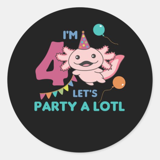 4e verjaardag Axolotl 4 jaar oude, zoete Axolotls Ronde Sticker (Voorkant)