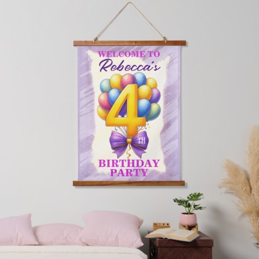 4e verjaardag ballon thema hangend wandkleed (Slaapkamer)
