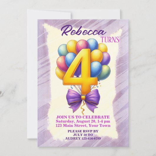 4e verjaardag ballon thema kaart (Voorkant)