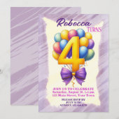 4e verjaardag ballon thema kaart (Voorkant / Achterkant)