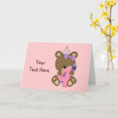 4e Verjaardag Beer Meisje (aanpasbaar) Kaart (Gele Bloem)