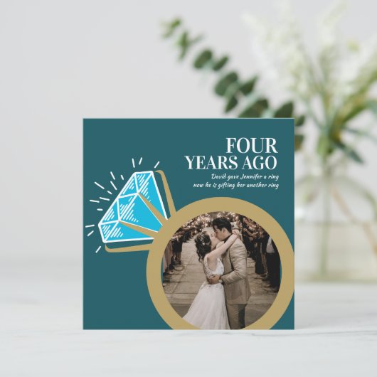 4e verjaardag blauwe topaas ring foto's kaart (Staand voorkant)