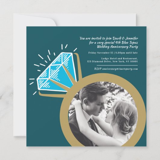 4e verjaardag blauwe topaas ring foto's kaart (Achterkant)