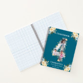 4e verjaardag Blauwgroen Bloem Foto Geel Gastboek Notitieboek (Binnen)