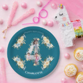 4e verjaardag Blauwgroen foto Collage Blue Yellow  Papieren Bordje (Feest)