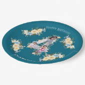 4e verjaardag Blauwgroen foto Collage Blue Yellow  Papieren Bordje (Gekanteld)