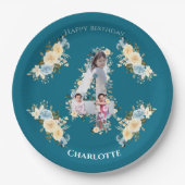 4e verjaardag Blauwgroen foto Collage Blue Yellow  Papieren Bordje (Voorkant)