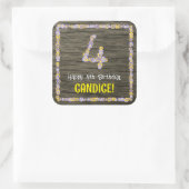 4e verjaardag: Bloemennummer, Faux Wood Look, Naam Vierkante Sticker (Tas)