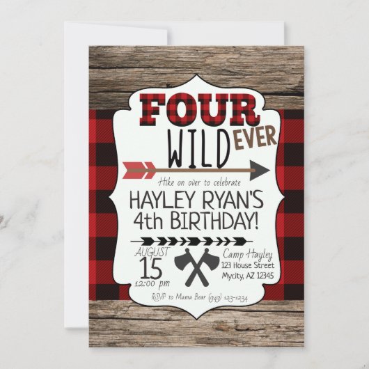 4e verjaardag: Boys for ever Wild Lumberjack Thema Kaart (Voorkant)
