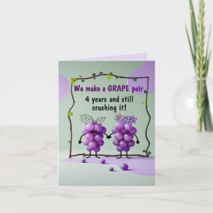 4e verjaardag bruiloft Bloemen en Fruit druiven Kaart