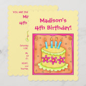 4e verjaardag Cake Art Uitnodiging van partij pers (Voorkant / Achterkant)