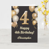 4e verjaardag Confetti zwarte en gouden ballonnen Kaart (Gele Bloem)