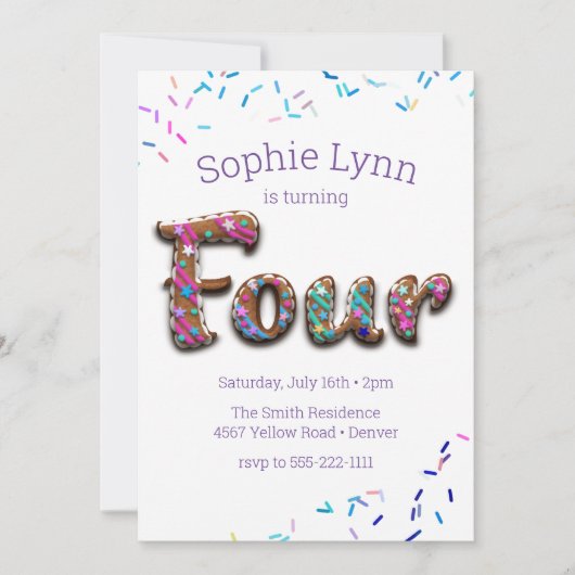 4e verjaardag Cookie Cake Kaart (Voorkant)