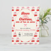 4e Verjaardag Coquette Kersen Bogen Bubble Letters Kaart (Staand voorkant)