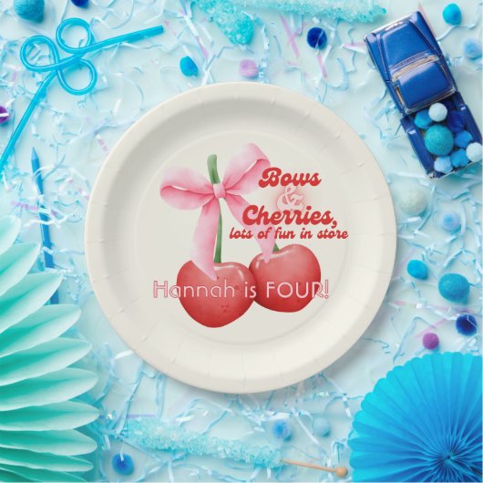 4e Verjaardag Coquette Kersen Bogen Bubble Letters Papieren Bordje (Feest)
