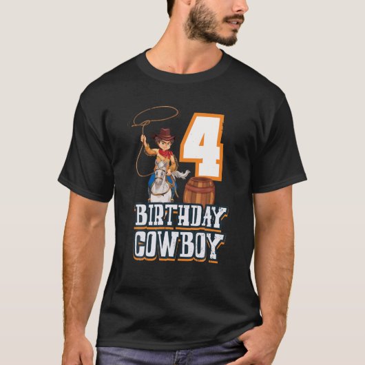 4e verjaardag Cowboy Cowboy Horse Riding Rodeo Equ T-shirt (Voorkant)
