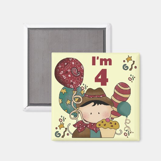 4e verjaardag Cowboy Tshirts en geschenken Magneet (Voorkant / Achterkant)