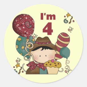 4e verjaardag Cowboy Tshirts en geschenken Ronde Sticker