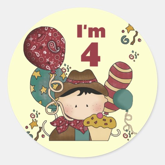 4e verjaardag Cowboy Tshirts en geschenken Ronde Sticker (Voorkant)