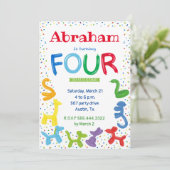 4e verjaardag dierballonvaarding kaart (Staand voorkant)