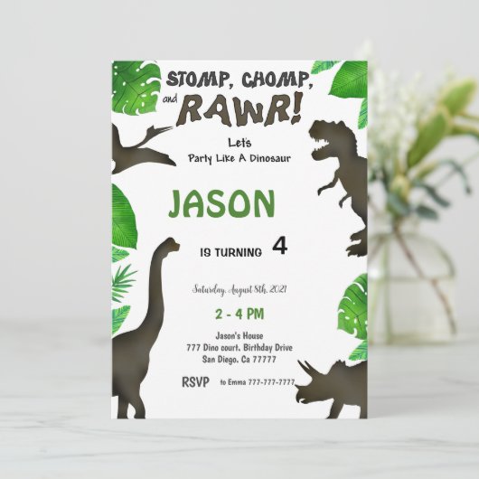 4e verjaardag, Dinosaurus Verjaardag Kaart (Staand voorkant)