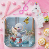 4e verjaardag Duck dansen in een regenplas Papieren Bordje (Feest)