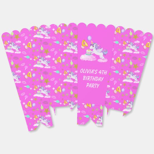 4e Verjaardag Eenhoorn met Cake Favoriete Box Bedankdoosjes (Ongevouwen)