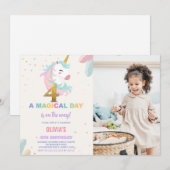 4e Verjaardag Eenhoorn Verjaardag Uitnodigingen fo (Voorkant / Achterkant)