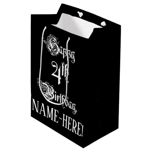 4e verjaardag: Fancy, elegant script + aangepaste Medium Cadeauzakje (Voorkant Gekanteld)