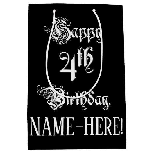 4e verjaardag: Fancy, elegant script + aangepaste Medium Cadeauzakje (Voorkant)
