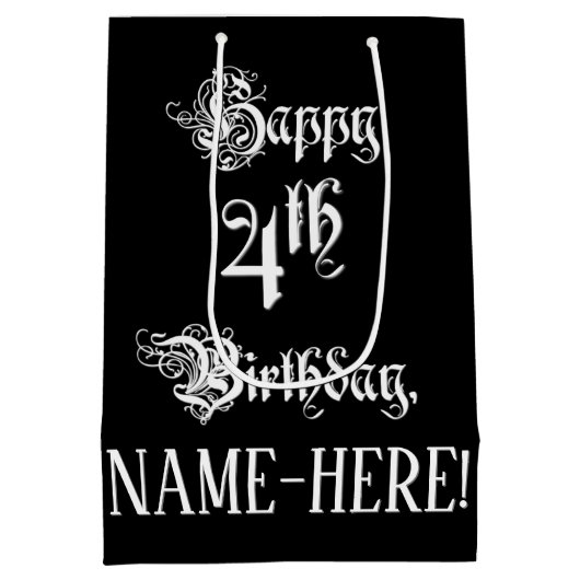 4e verjaardag: Fancy, elegant script + aangepaste  Medium Cadeauzakje (Achterkant)