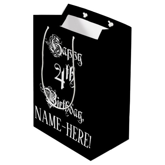 4e verjaardag: Fancy, elegant script + aangepaste Medium Cadeauzakje (Achterkant Gekanteld)