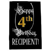 4e verjaardag ~ Fancy script; Faux Gold Kijk; naam Medium Cadeauzakje (Voorkant)