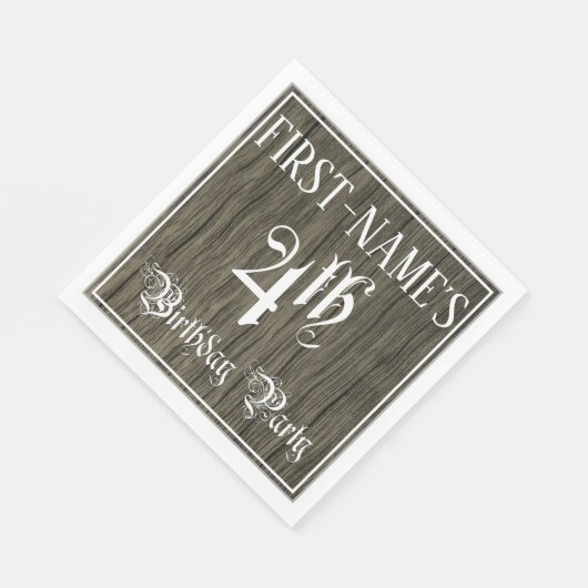 4e verjaardag — Fancy script, Faux Wood Kijk Servet (Hoek)