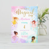 4e verjaardag feeënfeest kaart (Staand voorkant)