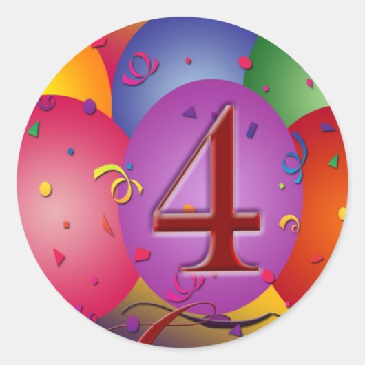 4e Verjaardag Feestballonnen Ronde Sticker (Voorkant)