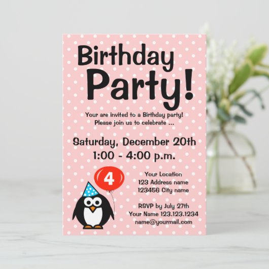 4e verjaardag feestuitnodigingen met grappige ping kaart (Staand voorkant)