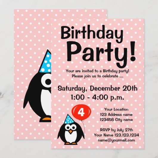 4e verjaardag feestuitnodigingen met grappige ping kaart (Voorkant / Achterkant)