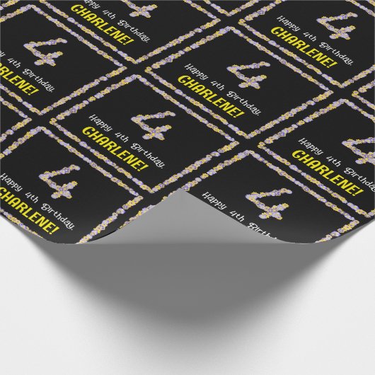 4e verjaardag: Floral Flowers Number, Custom Name Cadeaupapier (Hoek)