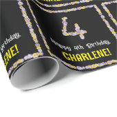 4e verjaardag: Floral Flowers Number, Custom Name Cadeaupapier (Rol Hoek)