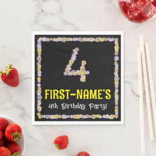 4e verjaardag: Floral Flowers Number, Custom Name Servet