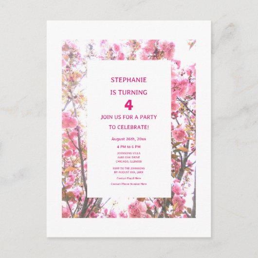 4e verjaardag Floral Vierde aangepaste leeftijd ro Uitnodiging Briefkaart (Voorkant)