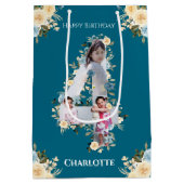 4e verjaardag Foto Blauwgroen Collage Blue Yellow  Medium Cadeauzakje (Achterkant)