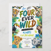 4e verjaardag Four Ever Wild Animals Feestje Kaart (Voorkant)