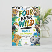 4e verjaardag Four Ever Wild Animals Feestje Kaart (Staand voorkant)