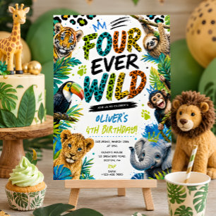 4e verjaardag Four Ever Wild Animals Feestje Kaart