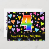 4e verjaardag: Fun Hearts Pattern, Rainbow 4 Briefkaart (Voorkant / Achterkant)