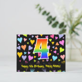 4e verjaardag: Fun Hearts Pattern, Rainbow 4 Briefkaart (Staand voorkant)