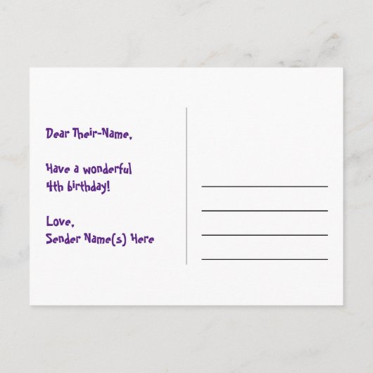 4e verjaardag: Fun Hearts Pattern, Regenboog 4 Briefkaart (Achterkant)